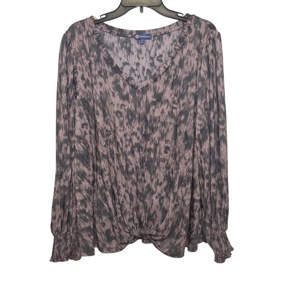 Democracy women's long-sleeve V-neck top with twist front hem Plus‎ Size 2X